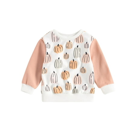 

Toddler Baby Halloween Outfit Boy Girl Pumpkin Sweatshirt Crewneck Pullover Sweater Long Sleeve Shirt Fall Clothes