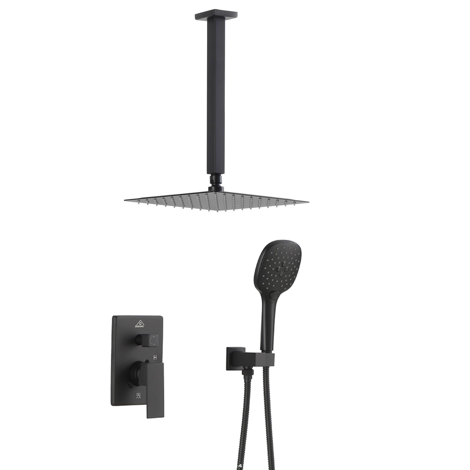 Black Shower System Bathroom Luxury Rain Mixer Shower Combo Set Wall