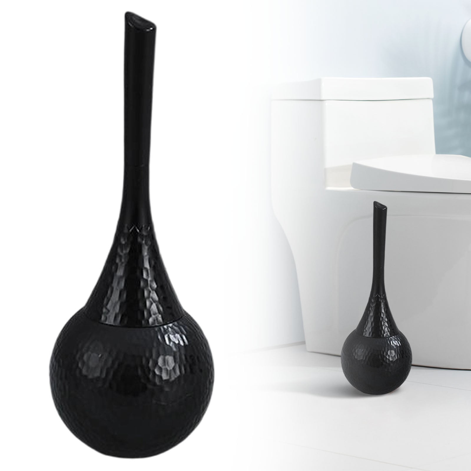 ZFSBZBS 2Pcs Hideaway Toilet Brush Set,Hammered Elegant Bathroom Decor With Anti Shield & 360° Cleaning Base Proof Modern Accessories for Home Hotel Black