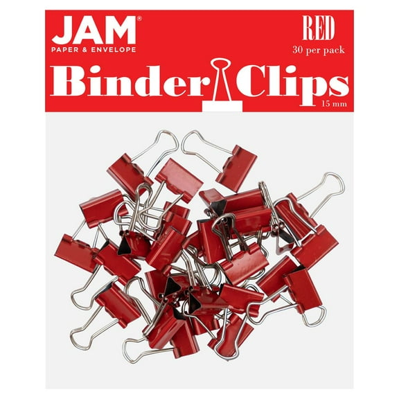 JAM Paper Colorful Binder Clips, Extra Small, 3/5 inch (15 mm), Red, 30/Pack