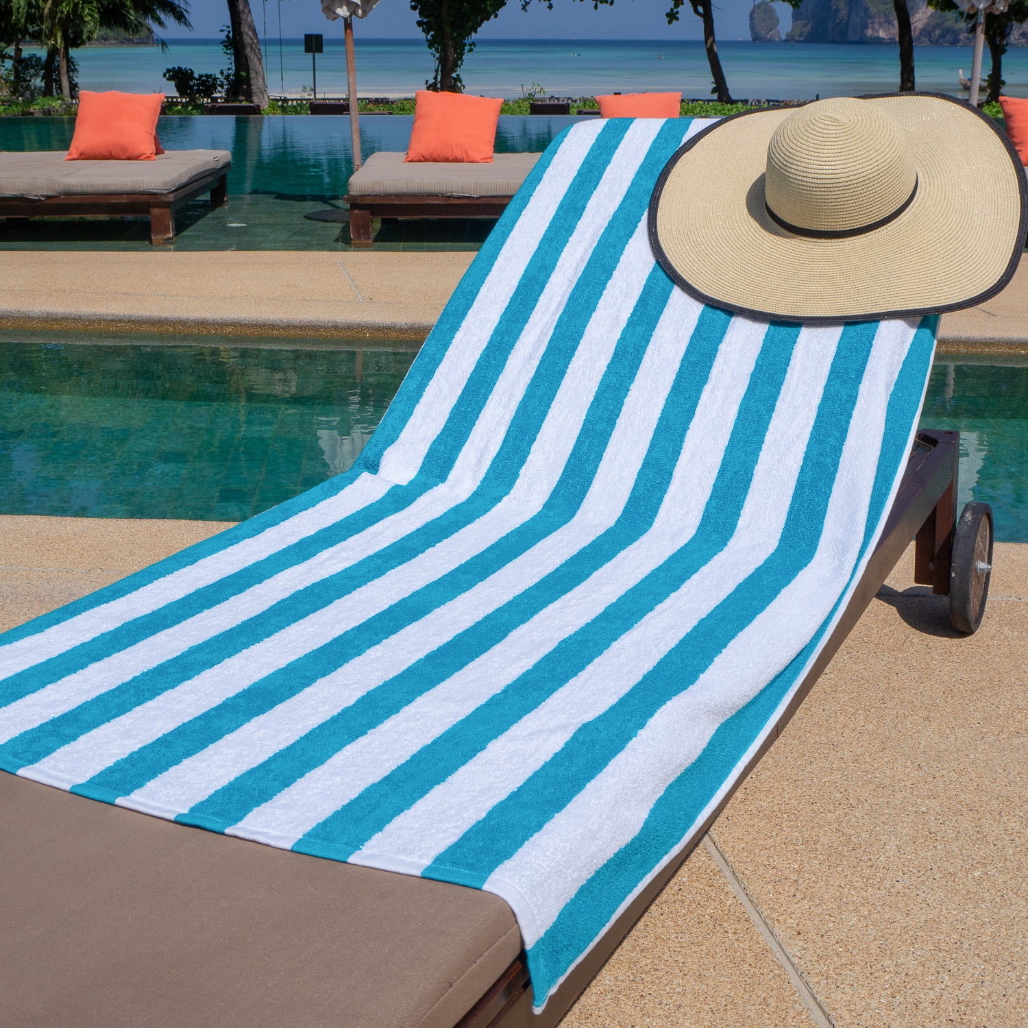 Arkwright Cali Cabana Beach Towels - 100% Ring Spun Cotton Pool Towel - 30 x 60 in. - (Bulk Case of 32) Blue