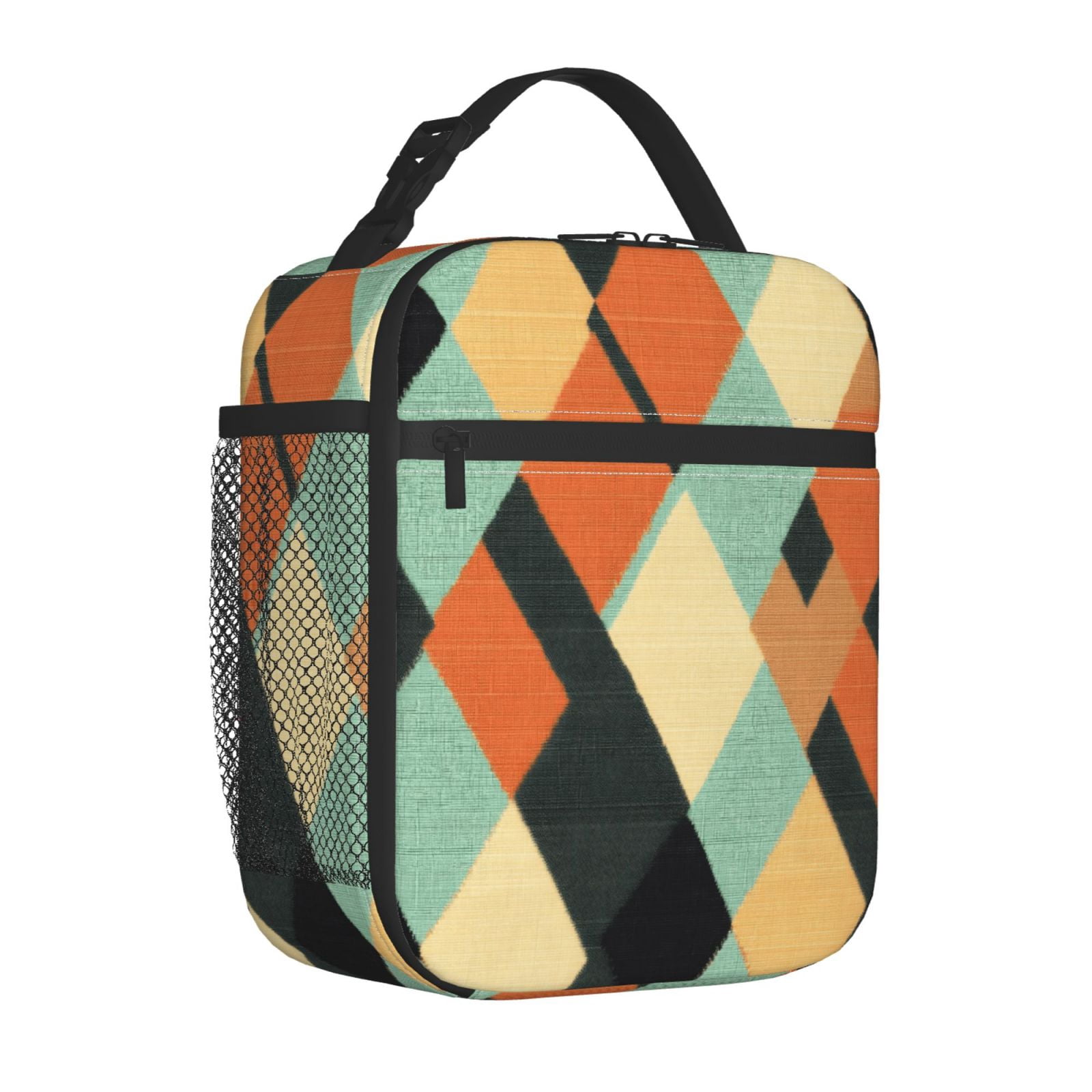 Lunch Bag For Women Men Insulated Portable Lunch Box Bento Box Office Picnic Travel Cooler Bag Argyle Plaid Lightcoral_3