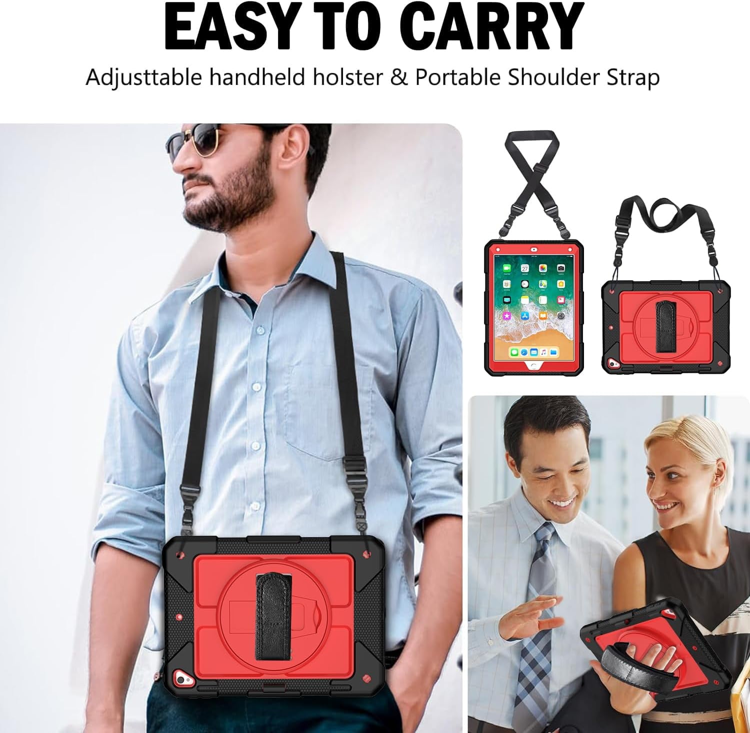 BMOUO iPad 6th / 5th Generation Case,iPad 9.7 2018/2017 Case,iPad Air 2 Case,3 Layer Shockproof [360 Swivel Stand][Hand Strap][Pencil Holder] Kids Case for iPad 9.7 Inch 2018/2017 - Black+Red