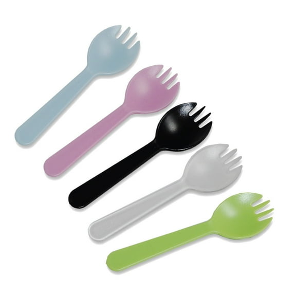 PBPBOX Plastic Dessert Forks Spork Black 100Pcs
