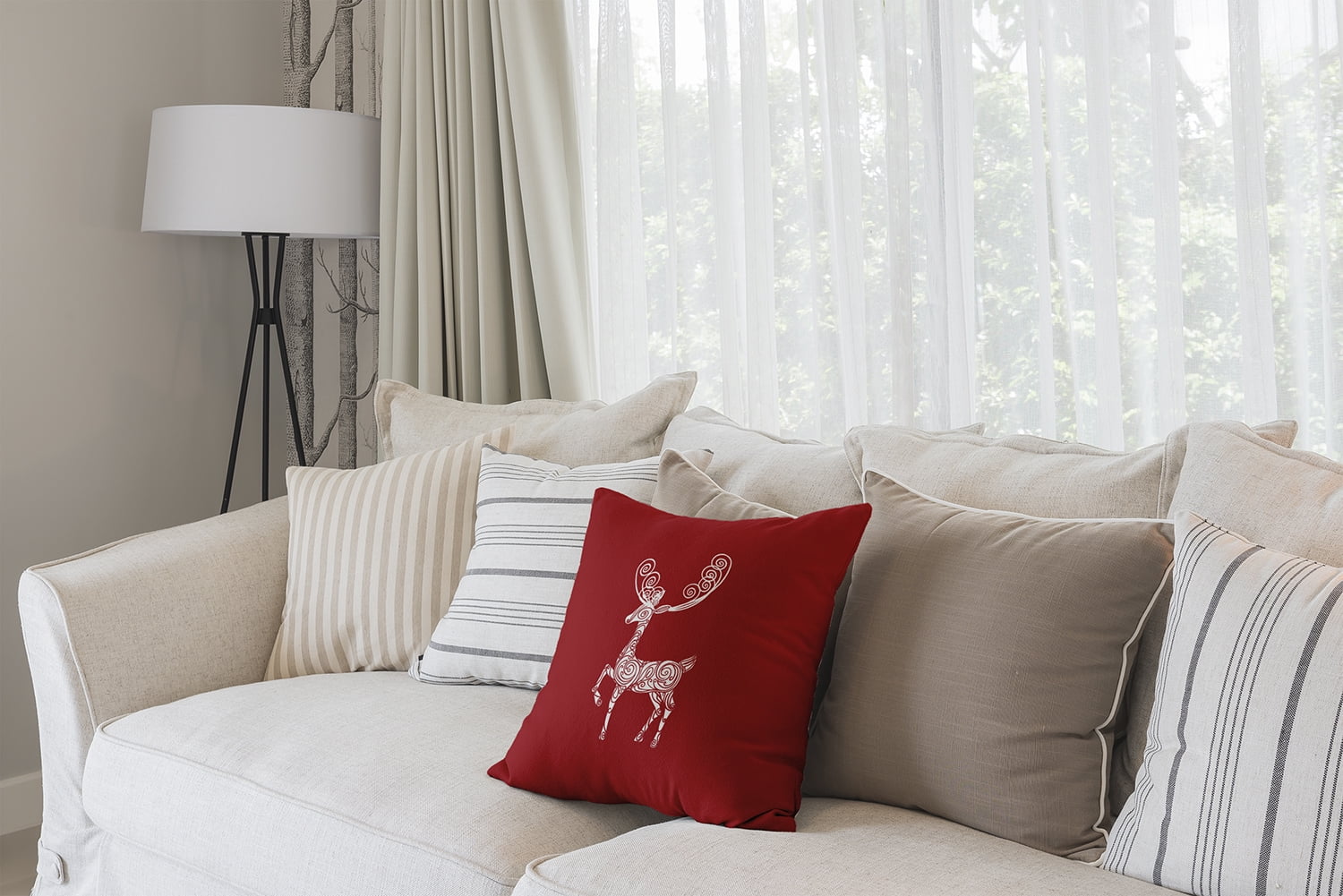 16" x 16" Simply Daisy Fancy Holiday Reindeer Polyester Accent Pillow, Muted Red (1 Count)