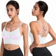 thumbnail image 2 of White Medium Womens Cross Back Sport Strapless Bra Bras Padded Strappy Criss Y Back Sports Bra Cross Cropped Bras for Women Bra Set and Underwear Plus Yoga Workout Fitness Low, 2 of 4