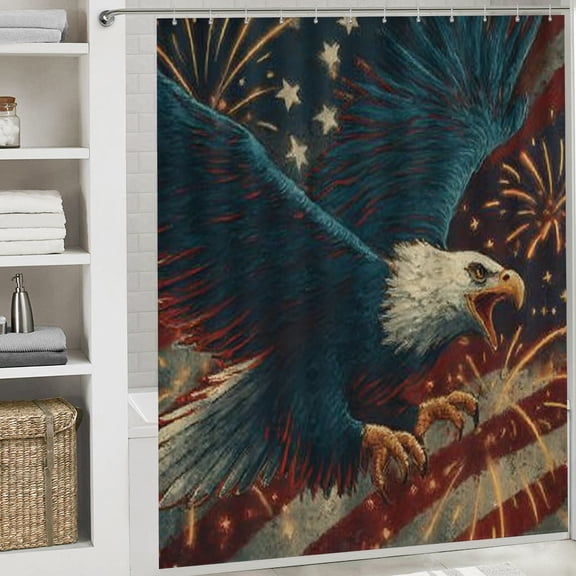 RKSupls Christmas Shower Curtain, Patriotic Bald Eagle Shower Curtain with Hooks for Christmas Home Bathroom Decor Washable Curtains, 72x72 in