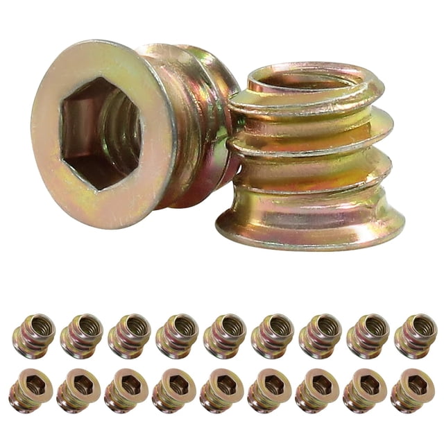 20 Pcs Threaded Insert, Wood Furniture Threaded Insert Nuts Hex Socket Screw Wood Inserts Bolt Assortment Kit with Hex Wrench(M6x10mm)