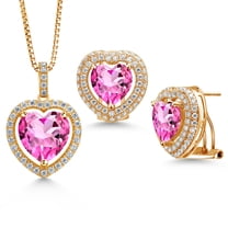 Gem Stone King 18.53 Ct Pure Pink Mystic Topaz 18K Yellow Gold Plated Silver Pendant with Chain Earrings Set