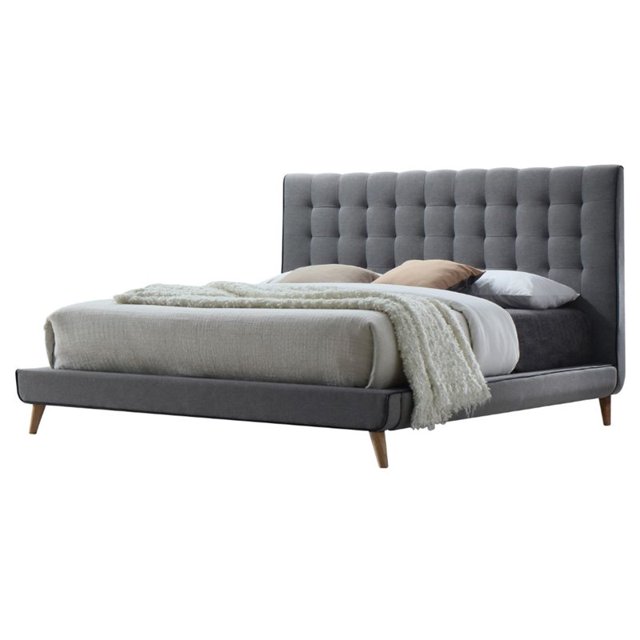ACME Lit Plateforme Très Grand en Tissu Capitonné Gris Clair