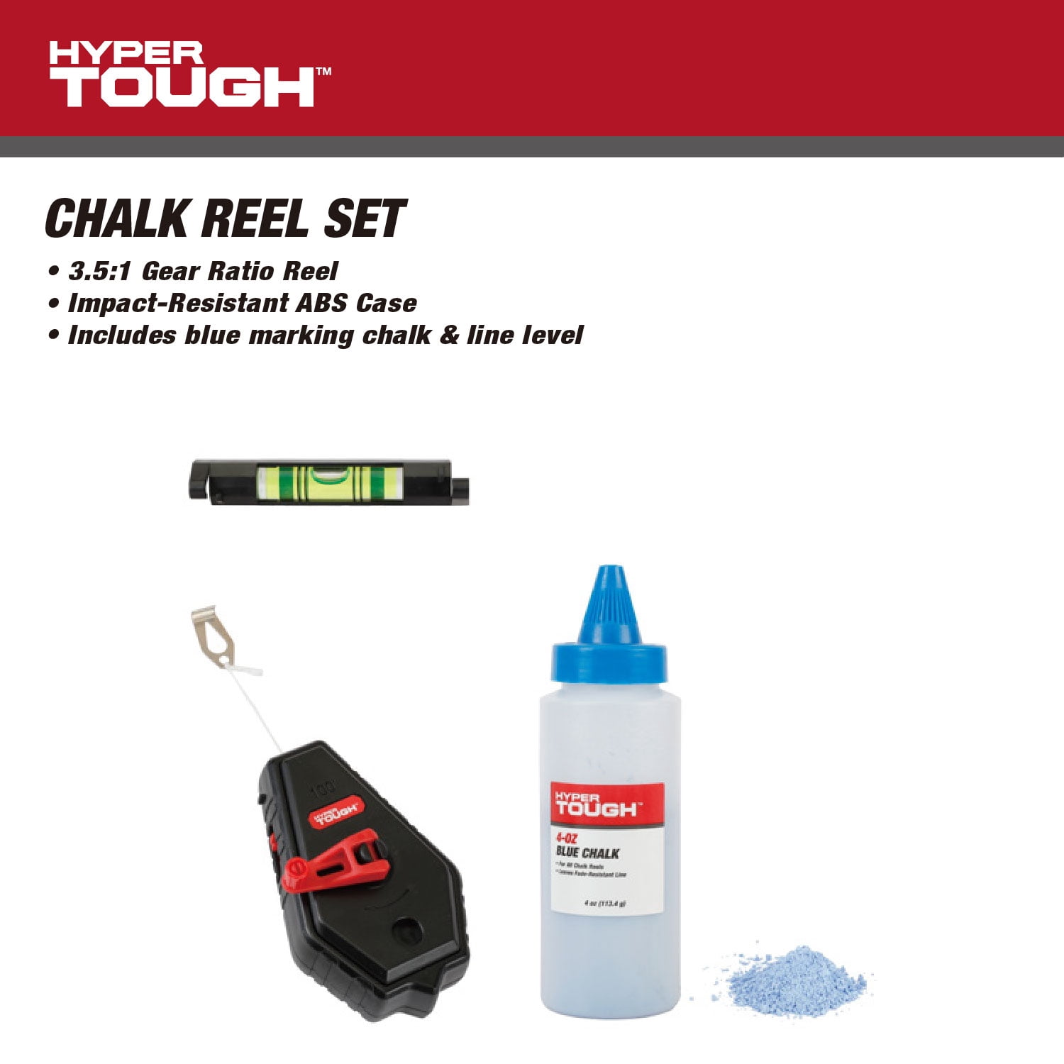 Hyper Tough 8 ounce Blue Chalk Line and 100-foot Reel Set