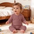 thumbnail image 2 of Nilvkv Newborn Onesies, Newborn Sleepers, Toddler Ribbed Round Neck Long Sleeve Romper Soft Cotton Lightweight Breathable Spring Summer One-Piece Brown 3-6 Months, 2 of 8