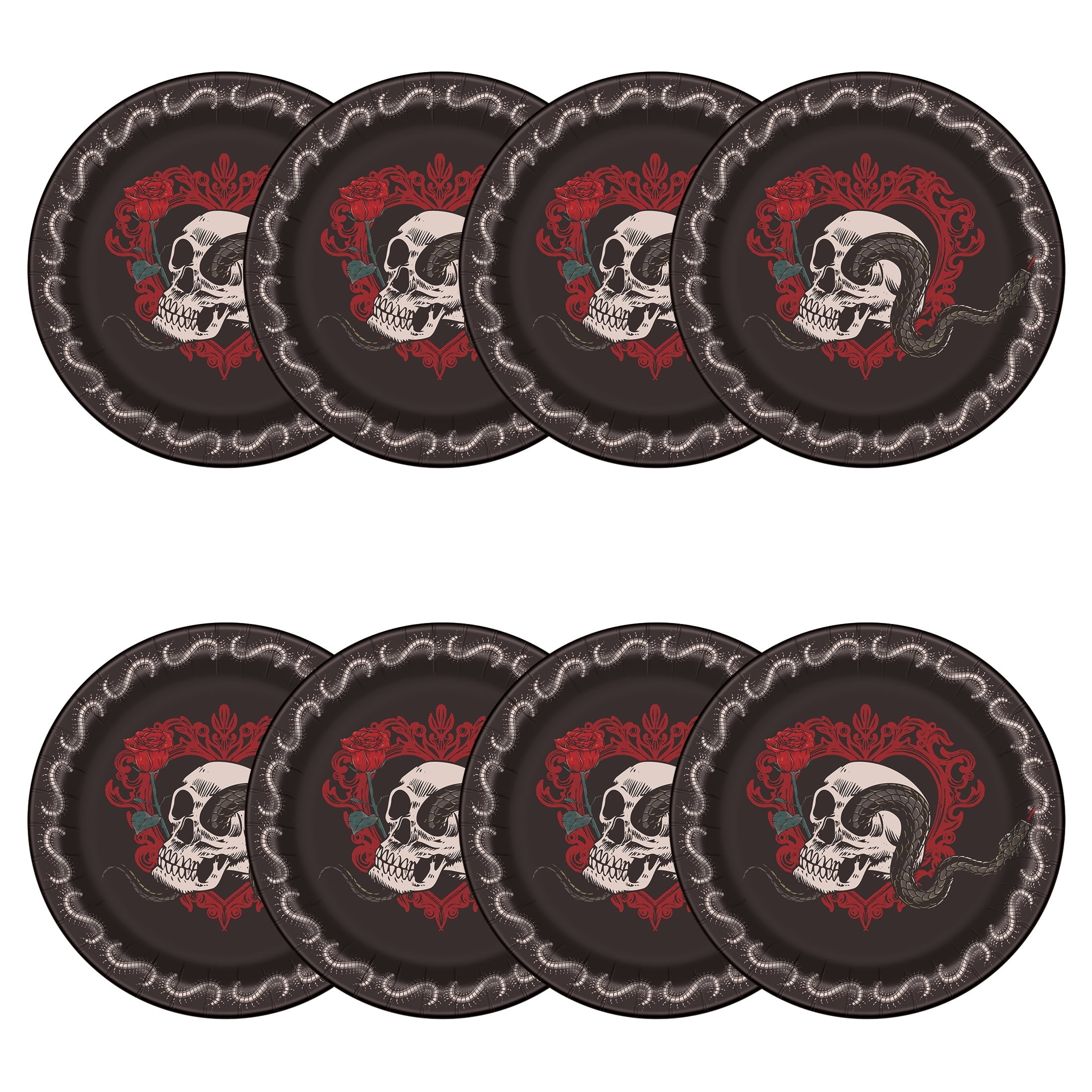 Skull and Roses Disposable Paper Plates, Multicolor, 8.5", 8 Count, Halloween by Way To Celebrate