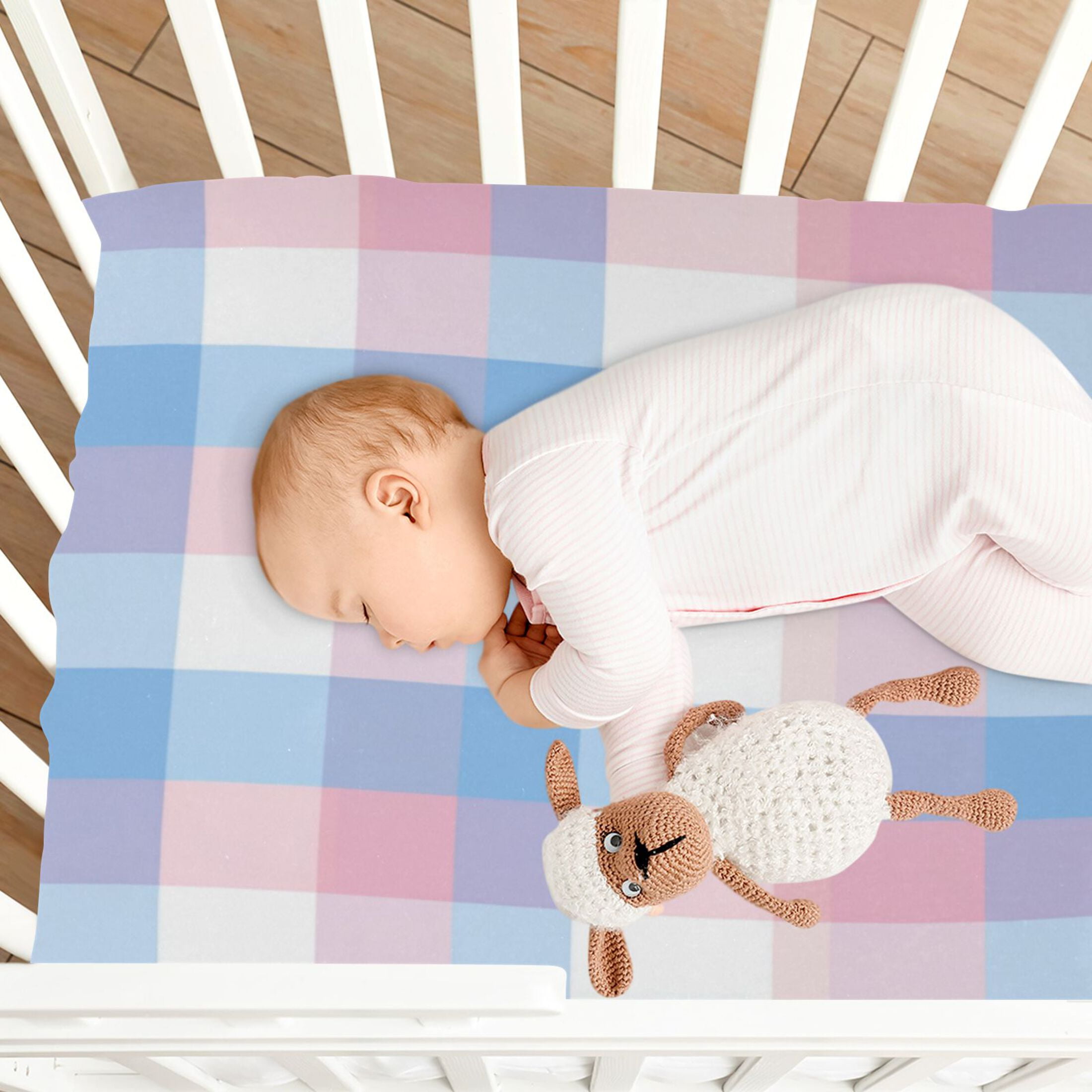 Breathable Fitted Crib Sheets Playard Sheet for Baby Soft Skin-Friendly Mattress Cover with Elastic Band All Seasons Blue and Pink Phone Wallpaper