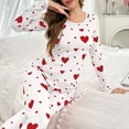 thumbnail image 4 of Women's Pajamas Set 2 Piece Heart Printed Lounge Set Long Sleeve Sleepwear Loungewear Outfits Matching Clothes, 4 of 7