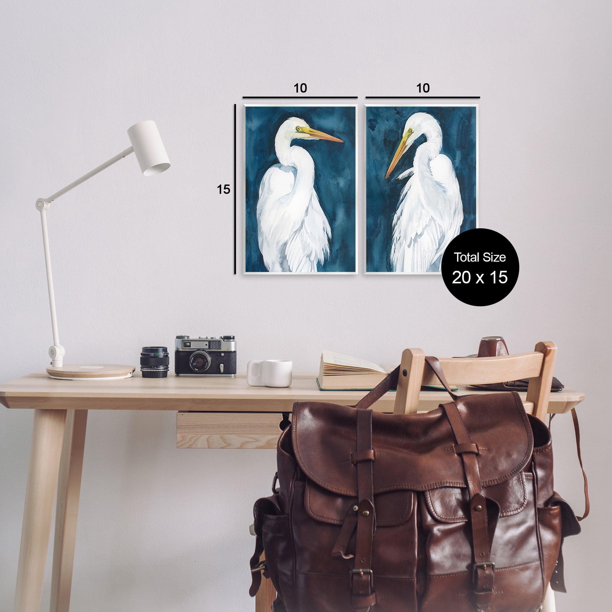 Stupell Industries Elegant Egrets on Blue Animals & Insects Painting Unframed Art Print Wall Art, 10 x 15, Set of 2