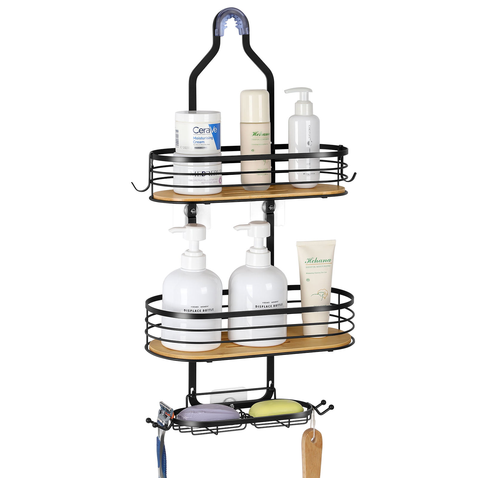 Shower Caddy, Bamboo Shower Organizer With Hooks, Adhesive Shower Shelves,  Rustproof For Inside Shower Storage, (drilling & No Drilling Two Options) -  Temu