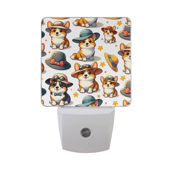 Cute Corgi Dog with Hat Night Light 2 Pack LED Nightlight Plug into Wall Dusk to Dawn Sensor Soft White