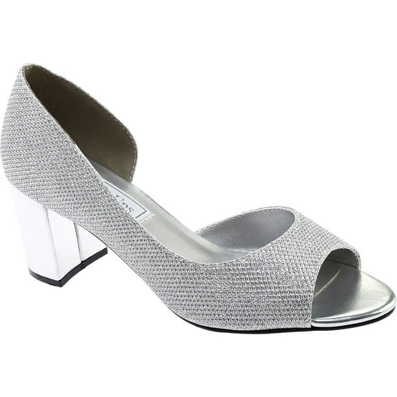 Benjamin Walk Womens Joy Glitter Open Toe Pumps Silver 10 Wide (C,D,W)