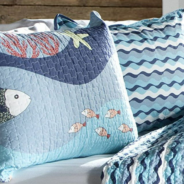 Lush Decor Sealife Océan Vague Réversible 3 Pièces Couette Ensemble de Literie, Plein/reine, Bleu