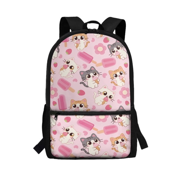 Uourmeti Large Capacity 17 Inch Backpack for School Travel, Spacious Interior Smooth Zippers Non Fade School Backpack, Cat Ice Cream Pattern