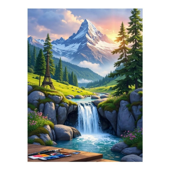 Diamond Art Kits for Adults, Alpine Stream Mountain Art Palette 5D Diamond Painting Kits for Adults Beginners, DIY Full Drill Diamond Painting, Gem Art and Crafts 12x16