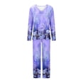 thumbnail image 4 of Pajamas for Women 2 Piece Sets Graphic Print Long Sleeve V Neck Top with Full Length Bottoms Pjs Outfits (3XL, Purple 01), 4 of 5