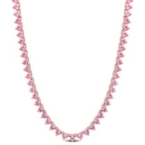 Everly Women's 35.2CT TGW Created Pink Sapphire Rose Gold Plated Heart Shaped Tennis Necklace