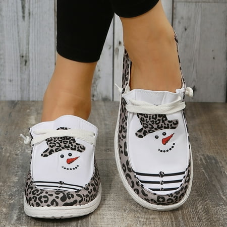 

Women s Flat Canvas Loafers Christmas Pattern Printed Lace Up Slip On Shoes Women s Footwear