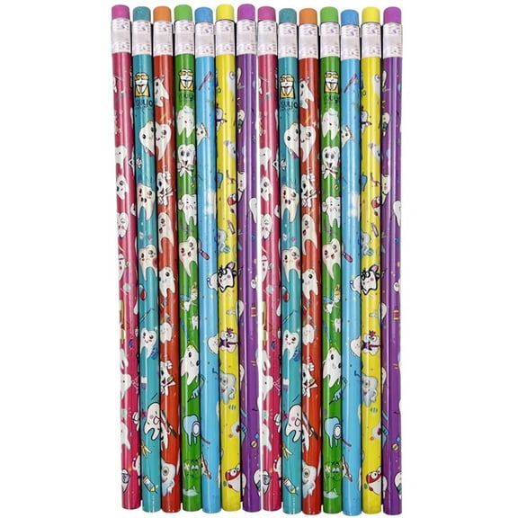 Hzzsbu Cartoon Tooth Pattern Pencils with Erasers, 50-pack for Party Favors and Office Use
