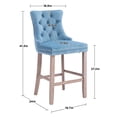 thumbnail image 4 of Sedona House Bar Stools Set of 4, Contemporary Velvet Upholstered Bar Chairs with Button Tufted Decoration and Wooden Legs, and Chrome Nailhead Trim, For Home and Kitchen, Light Blue, 4 of 10
