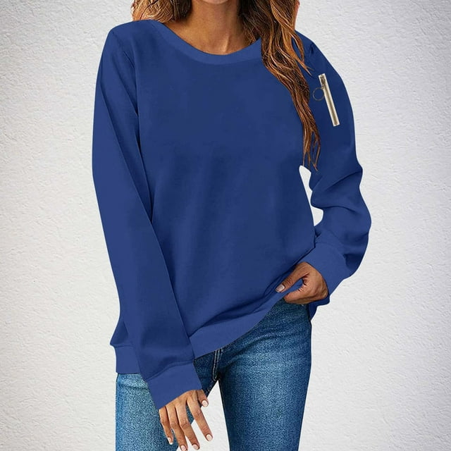 asjyhkr Chandails en Molleton pour Femmes Col Rond Manches Longues Chandail Mode Ample Décontracté Couleur Unie Gym Course