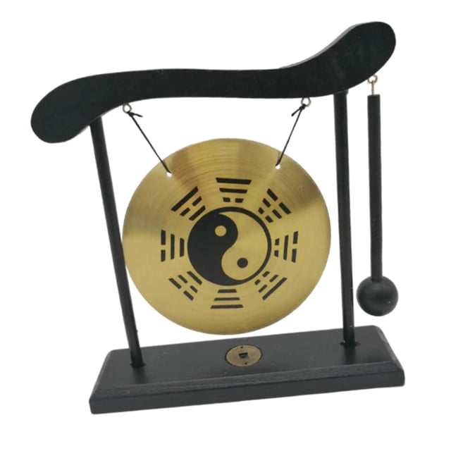 Gong Ornament, Gong Bell Wind Chime, Art Brass Desktop Gong, Feng Shui Bagua Chinese Copper Gong Wind Gong con soporte para oficina decoración del perfecl Mini gong chino