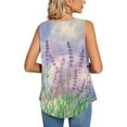 thumbnail image 4 of Usmixi Womens Shirts Sleeveless Round Neck Floral Print Tank Tops Summer Fashion Hollowed Smocked Lightweight Loose Vest Blouse Purple M, 4 of 6