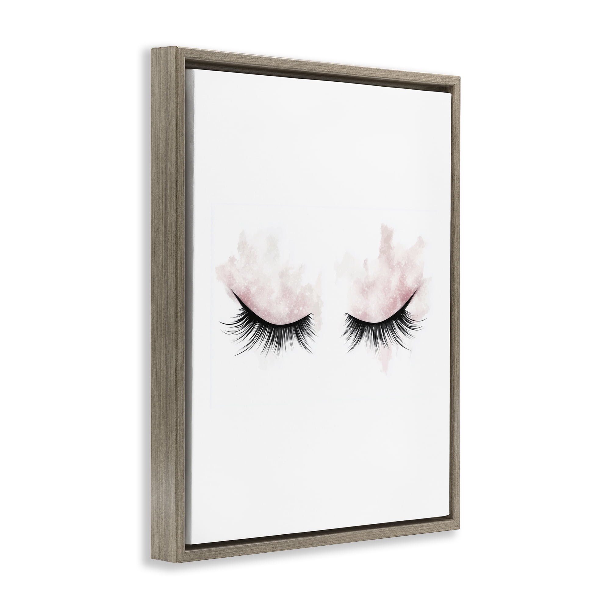 Pastel Pink Makeup & Lashes Brown Framed Floater Canvas Wall Art, design by Christine Simpson Art