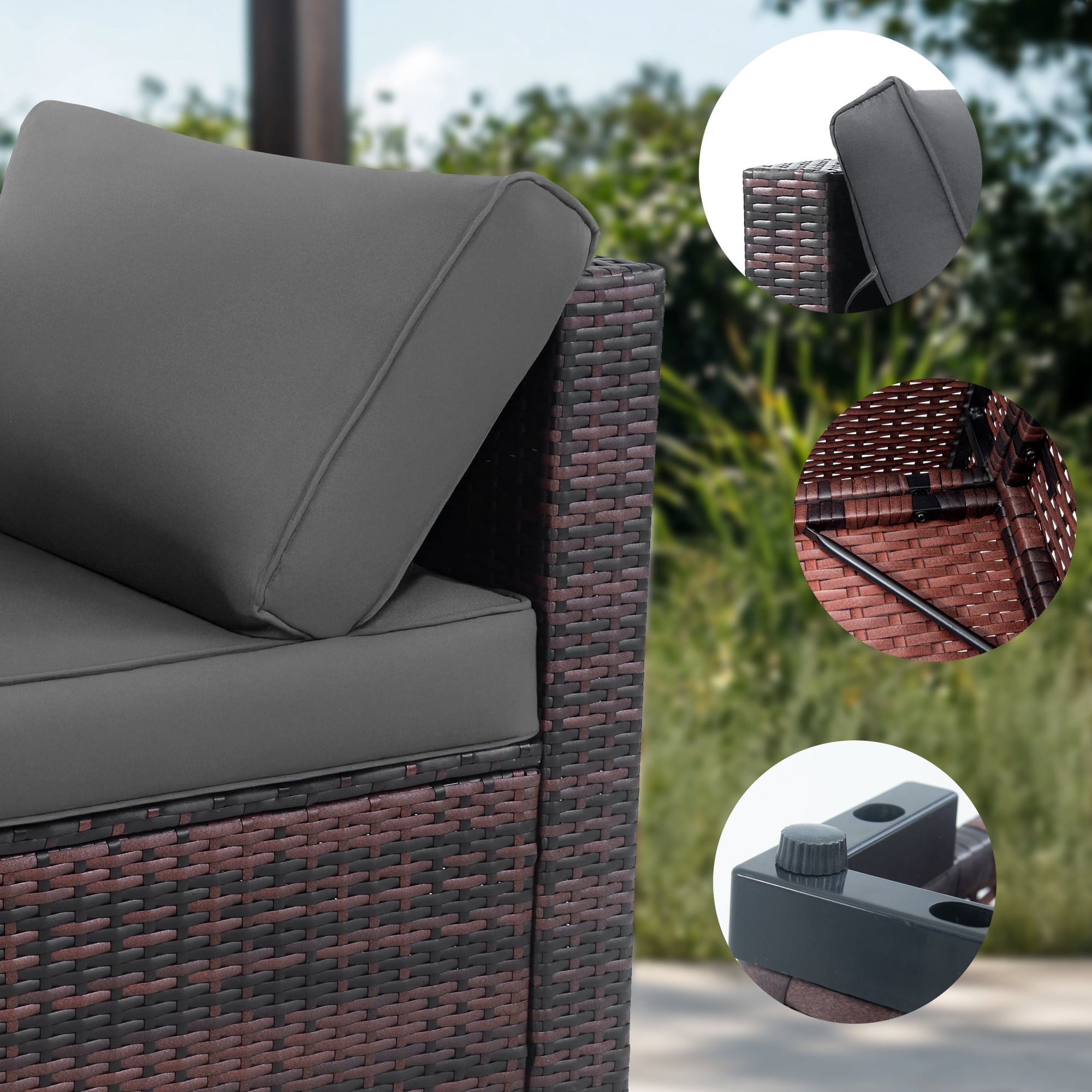AstrPthylx 7-Piece Patio Sectional Set with Coffee Table, All-Weather Outdoor PE Rattan L-Shaped Sofa and Cushions for Garden, Backyard (Grey)