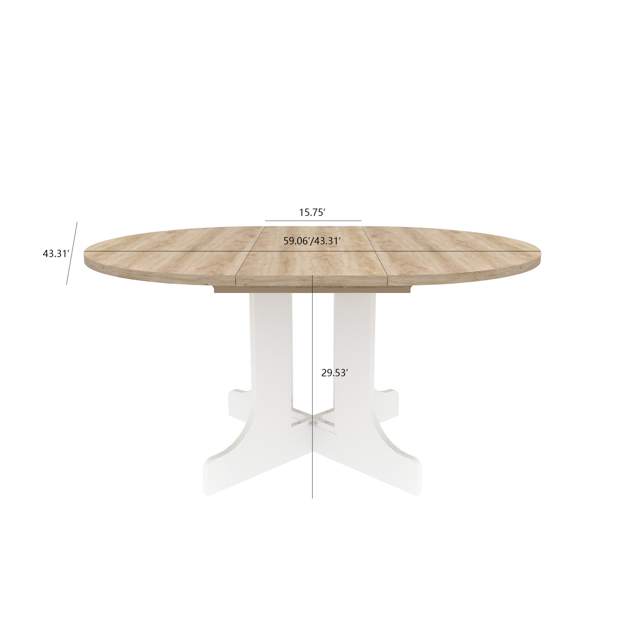 Noble House 59" Farmhouse Expandable Oval Dining Table, Removable Leaf, X-Shaped Trestle Base Kitchen Table, White Oak