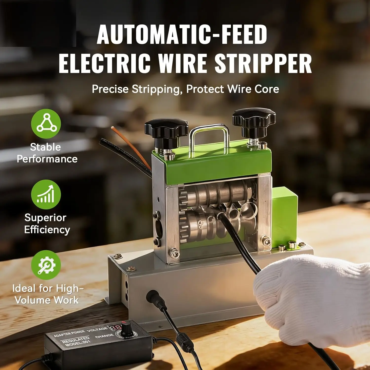 EasyWox Automatic Electric Wire Stripping Machine, 0.06"-0.67" Capacity, 6 Channels 5 Blades, 35W All-Copper Motor, Cable Stripper for Scrap Recycling