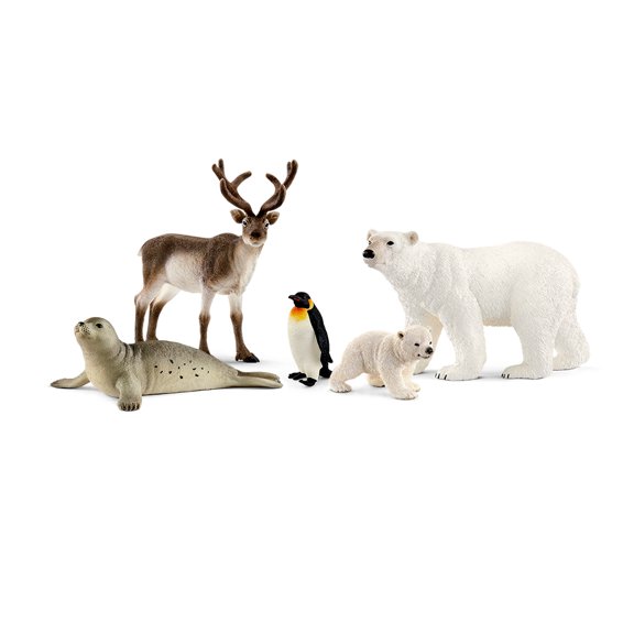 Schleich Wild Life - 5PC Arctic Animal Toy Playset with Reindeer, Polar Bear, Penguin, Seal and Arctic Fox Figurines – Realistic Animal Figures for Kids Ages 3 