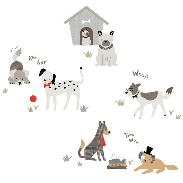 krom geroosterd brood erven Lambs & Ivy Bow Wow Gray/Beige Dog/Puppy with Doghouse Wall Decals/Stickers  - Walmart.com