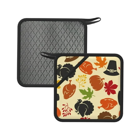 

2pcs Silicone Anti-Hot Hot Pads Oven Mitts Heat Resistant Pot Holders With Pockets Non Slip Oven Glove Potholder For Kitchen Cooking Bbq Baking 7.1in Happy Thanksgiving Day