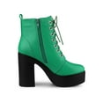 thumbnail image 3 of BLISSFUL STEP Women's Boot Side Zip Platform Chunky Heel Combat Boots Grass Green 8.5, 3 of 7
