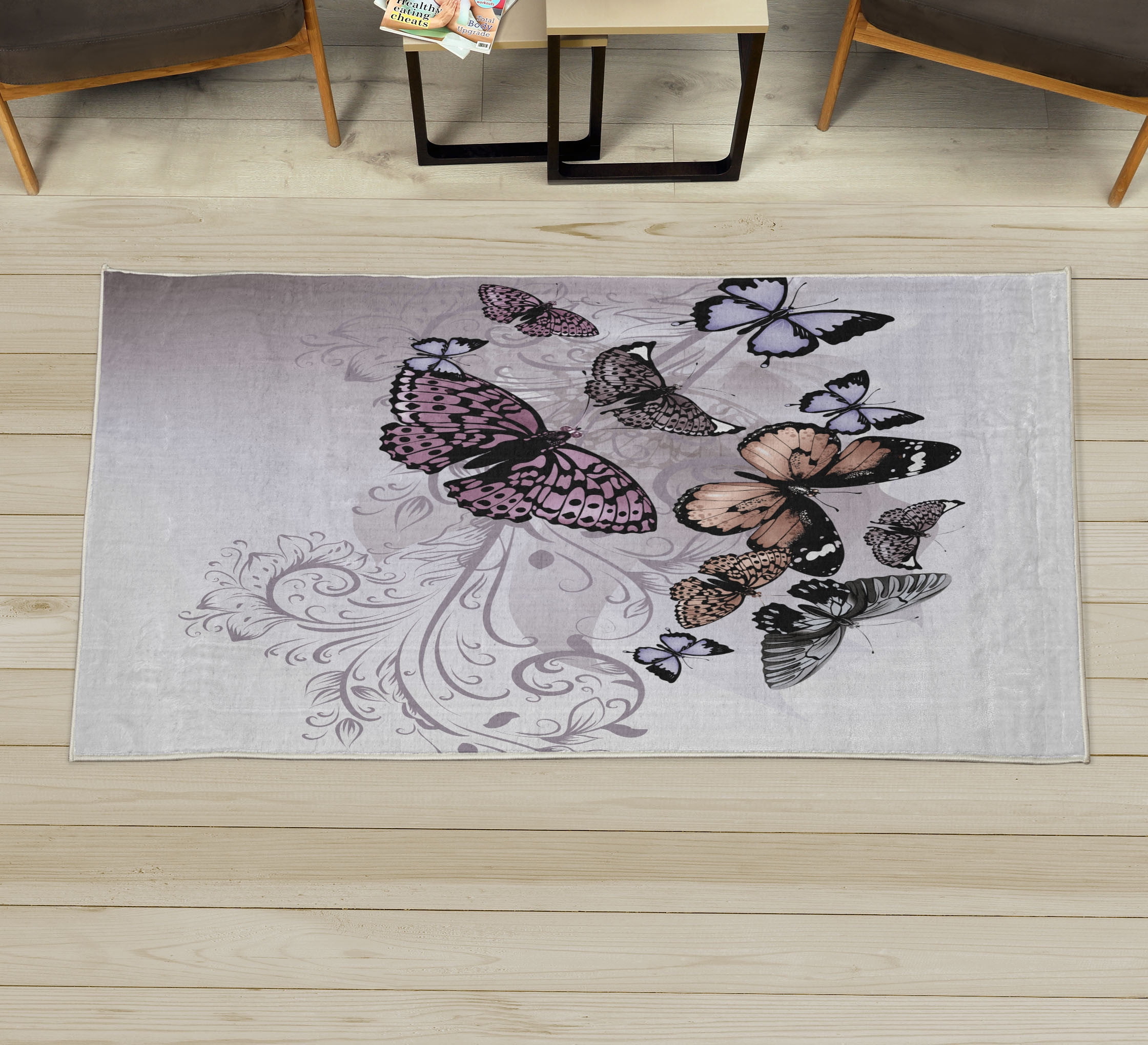 Butterfly Decorative Rug, Monarch Butterflies Vintage Damask Inspired ...