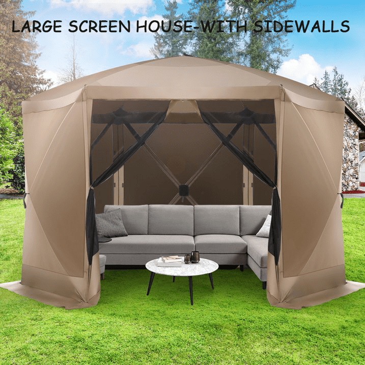 COBIZI 12x12 UV Resistant Waterproof Screen Tent with Side Panels Ground Stakes and Carry Bag Khaki Walmart