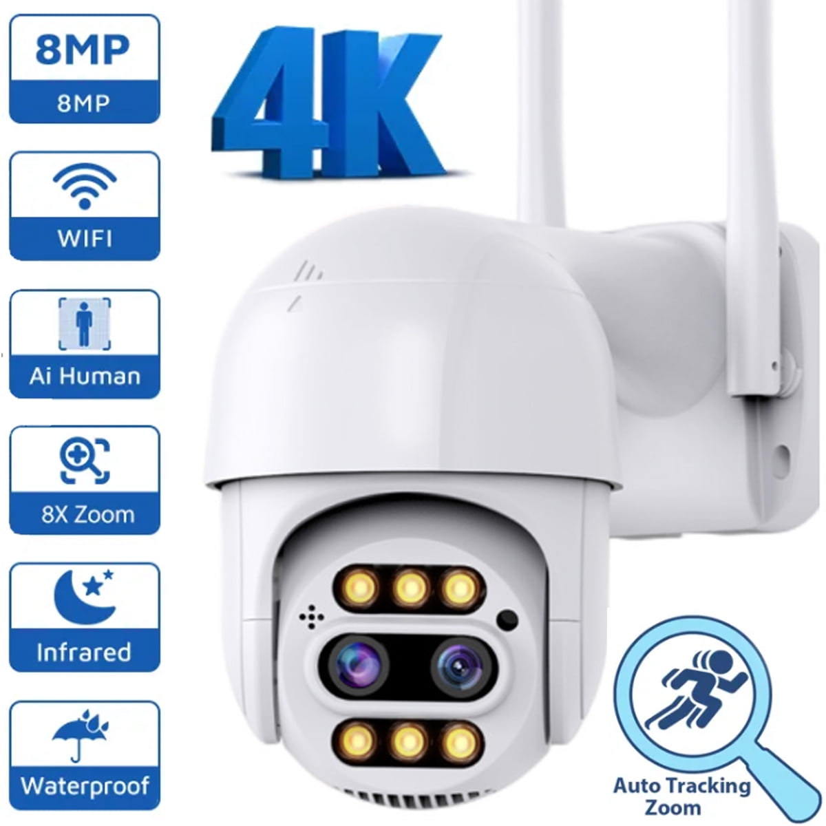 8MP 4K PTZ IP Camera 8x Zoom DualLens Wifi Video Camera