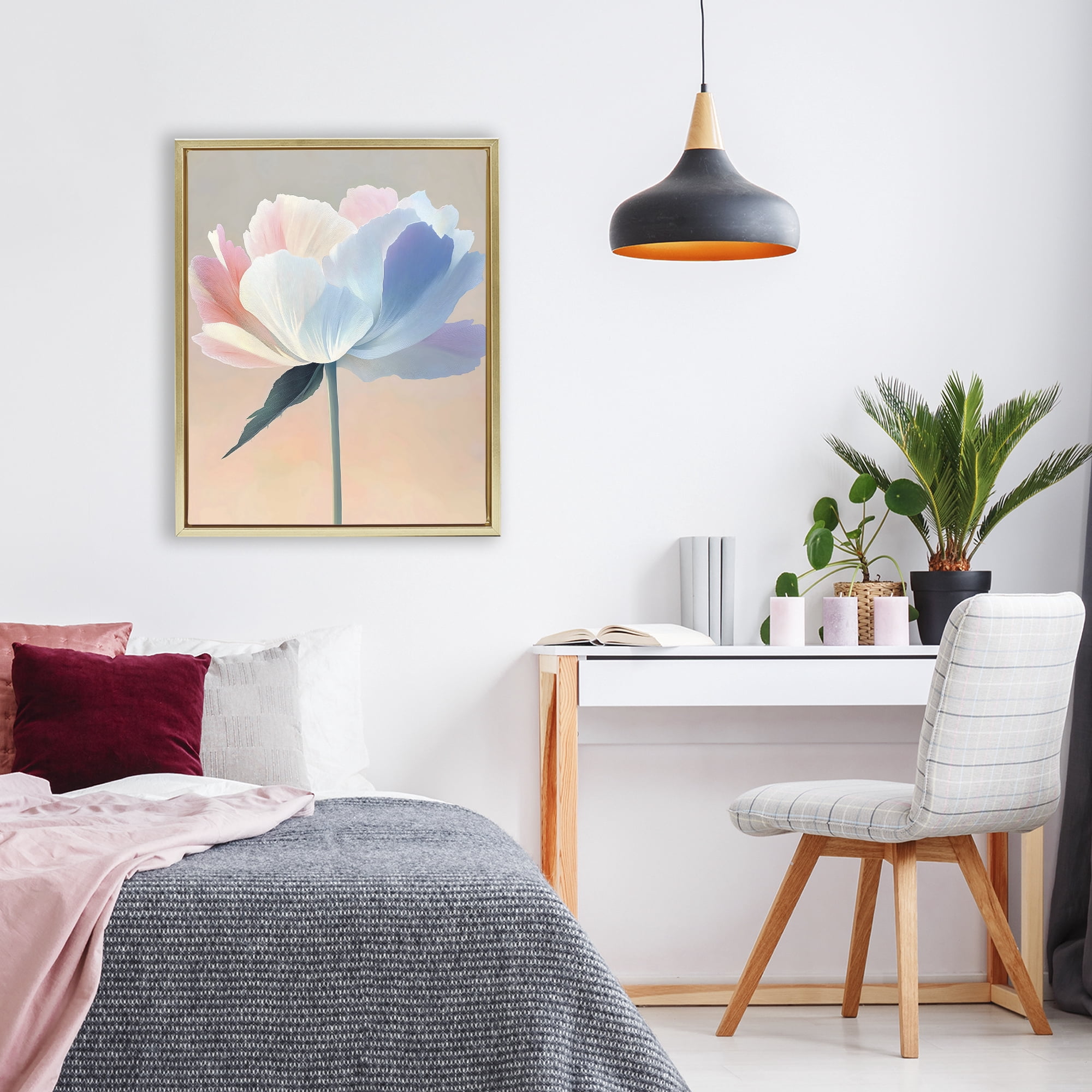 Stupell Industries Pink & Blue Flower Serenity Gold Framed Floater Canvas Wall Art, design by The Prints Vibe