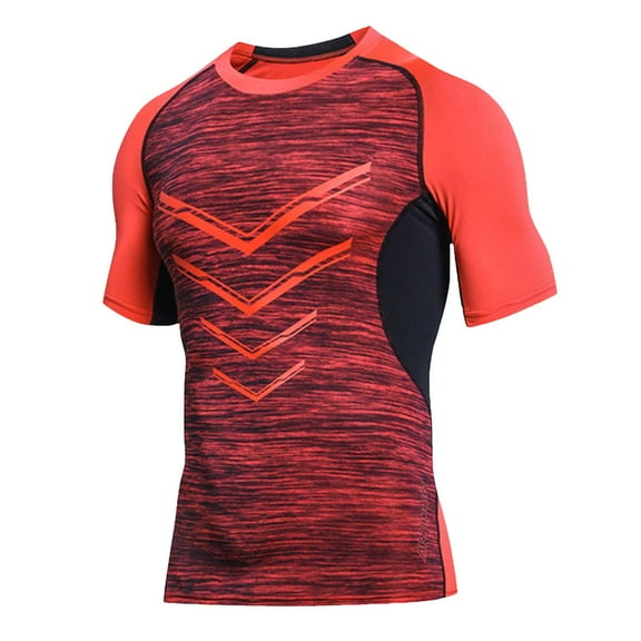 TANGQIOP Men T-Shirts Short Sleeve Crew Neck Athletic Fitness Outdoor Color Blocking Stretchable Quick Dry Skinny Lightweight Red XL