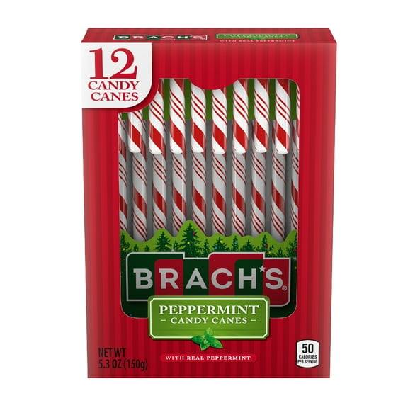Brach's Peppermint Holiday Candy Canes, Christmas Stocking Stuffer Candy, 5.3 Oz, 12 Count