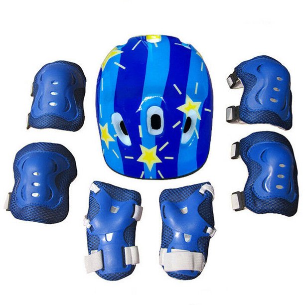7Pcs Children Kids Skate Cycling Bike Safety Helmet Knee Elbow Pad Set