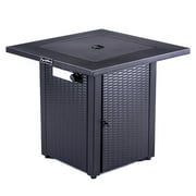 Legacy Heating 28 Inch Square fire pit ,Black wicker looking base, Table Lid Included